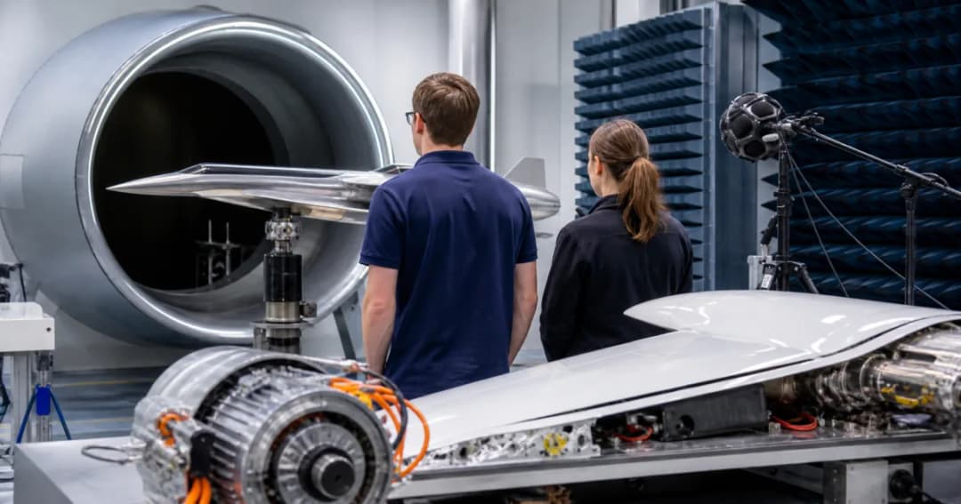 University researchers testing an advanced aircraft model and electric propulsion equipment