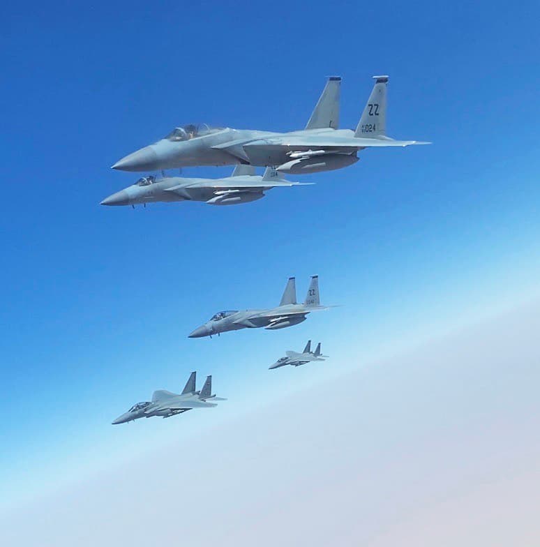 US and Saudi F-15 aircraft fly in formation over Saudi Arabia in June 2020; file photo, not the reported September 2026 attack
