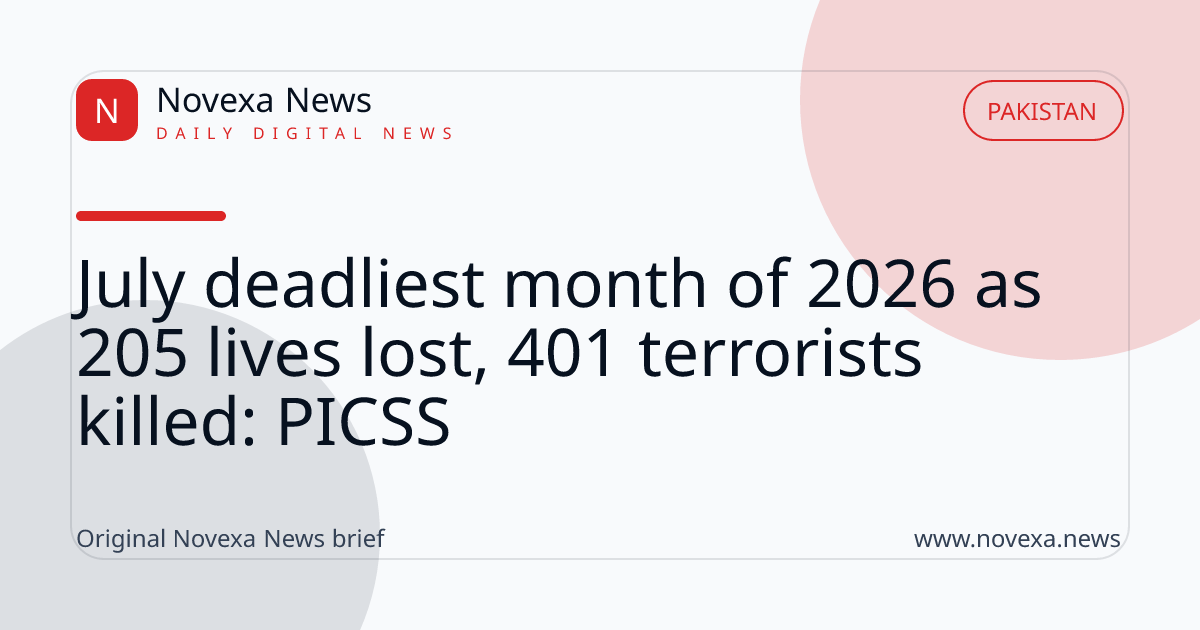 July deadliest month of 2026 as 205 lives lost, 401 terrorists killed: PICSS